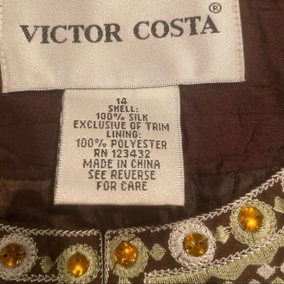 Victor Costa 100% Silk Beaded Elegant Blazer Jacket Size 14 - Picture 9 of 13